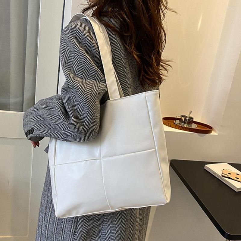 

Evening Bags For Women PU Leather Cotton Padded Handbag Female Lattice Solid Color Top-handle Bag Large Capacity Luxury Clutch, White