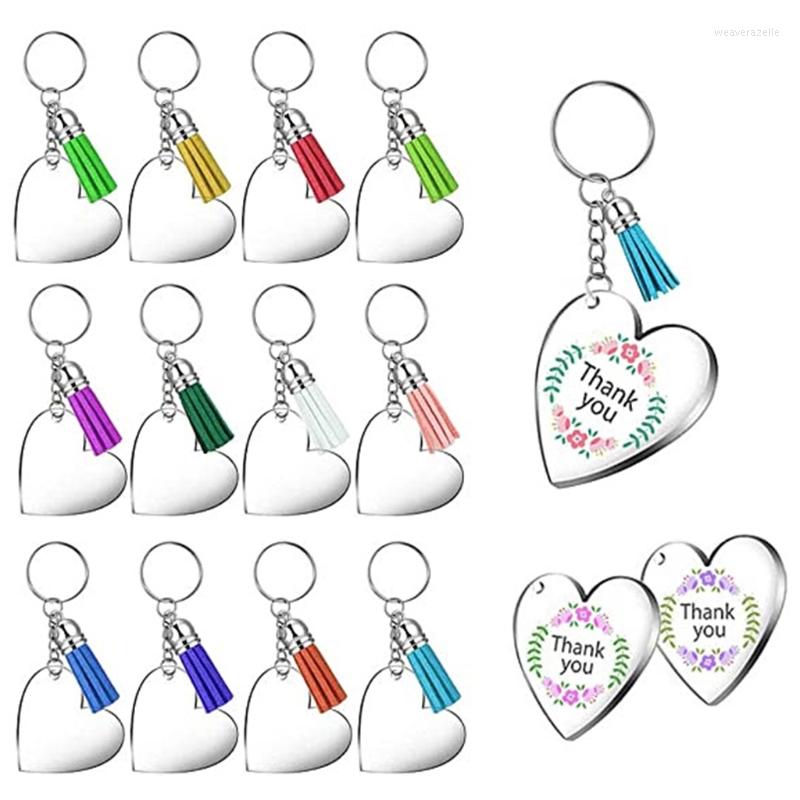 

Keychains 90Pcs Acrylic Discs Clear Heart Keychain Blanks Charms Colourful Tassel For KEY Rings DIY Crafts Jewelry