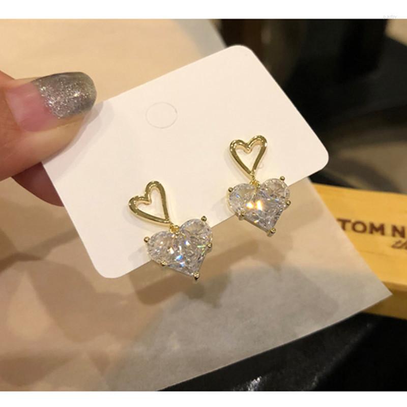 

Dangle Earrings Korean Fashion Zircon Heart Drop Crystal Statement Bling Jewelry Earings 2023