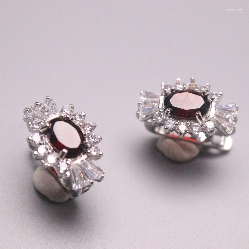 

Hoop Earrings Arrival S925 Sterling Silver Women Luck Garnet Flower 17x12mm