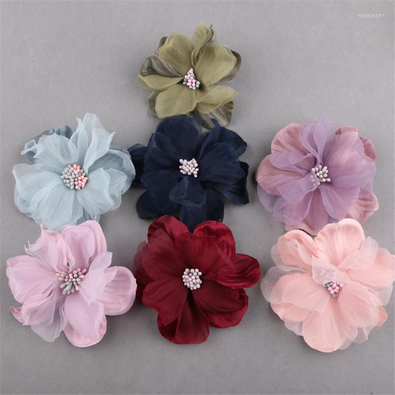 

Hair Clips Wholesale Price 20PCS 75MM Romantic Chifon Flowers Girls Jewelry DIY Garment Ornament Accessories Floral Button Patch Stick