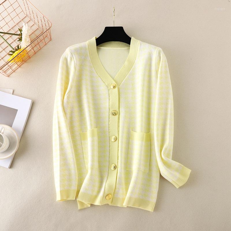 

Women's Knits Knit Cardigan Female 2023 Autumn V -neck Sleeve Loose Large Size Mid -length Top Cardigans, Green