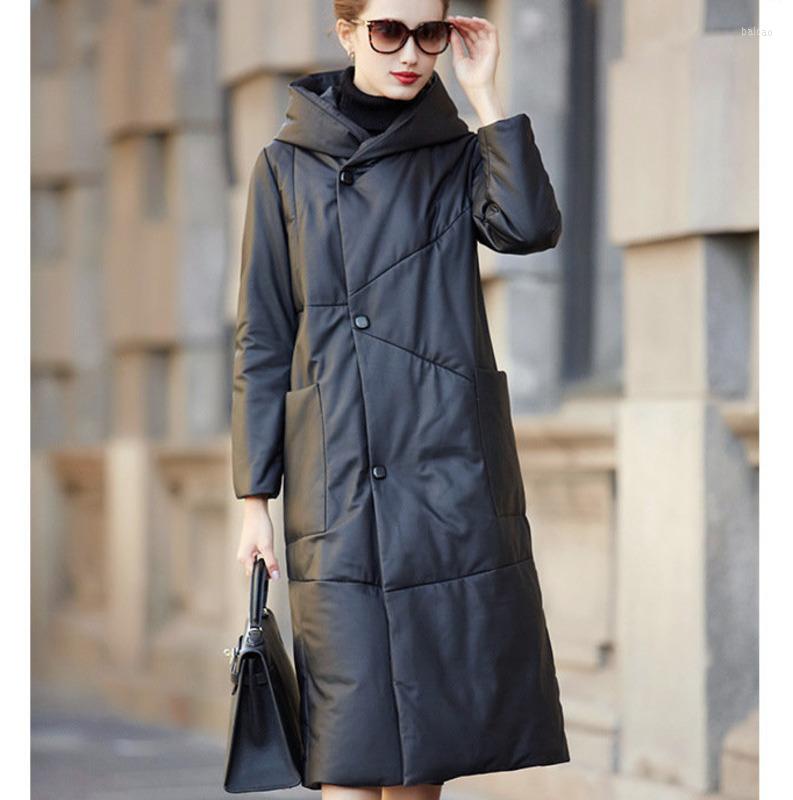 

Women's Leather 2023 Genuine Jacket Women Down Jackets Hooded Real Sheepskin Coat Loose Coats Winter Abrigo Para Mujeres, Black