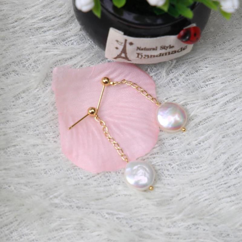 

Dangle Earrings Women Freshwater Pearls Earring Big Coin Pearl Drop For Wedding Gift Fashion Real Jewelry