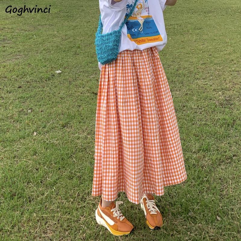 

Skirts Skirts Women Plaid High Waist Spring Korean Style Candy Color Long School Students Skirt Elegant Vintage All-match Midi Skirt 230313, Black