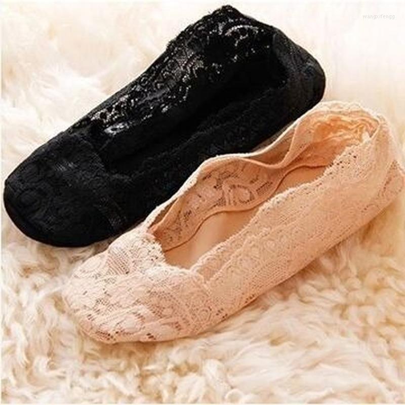 

Women Socks Invisible Boat Spring And Summer Women's Shallow Mouth Korean Lace Ice Silicone Non Slip Woman, White