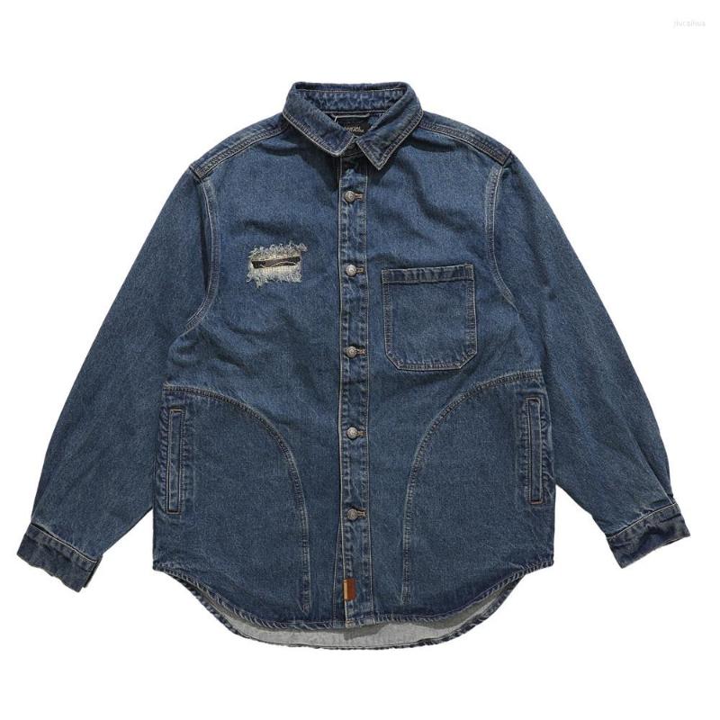 

Men' Casual Shirts Washed Long Vintage Sleeve Denim Coat Men' Loose Letter Embroidery Cargo Jeans Shirt Jacket Male, Black