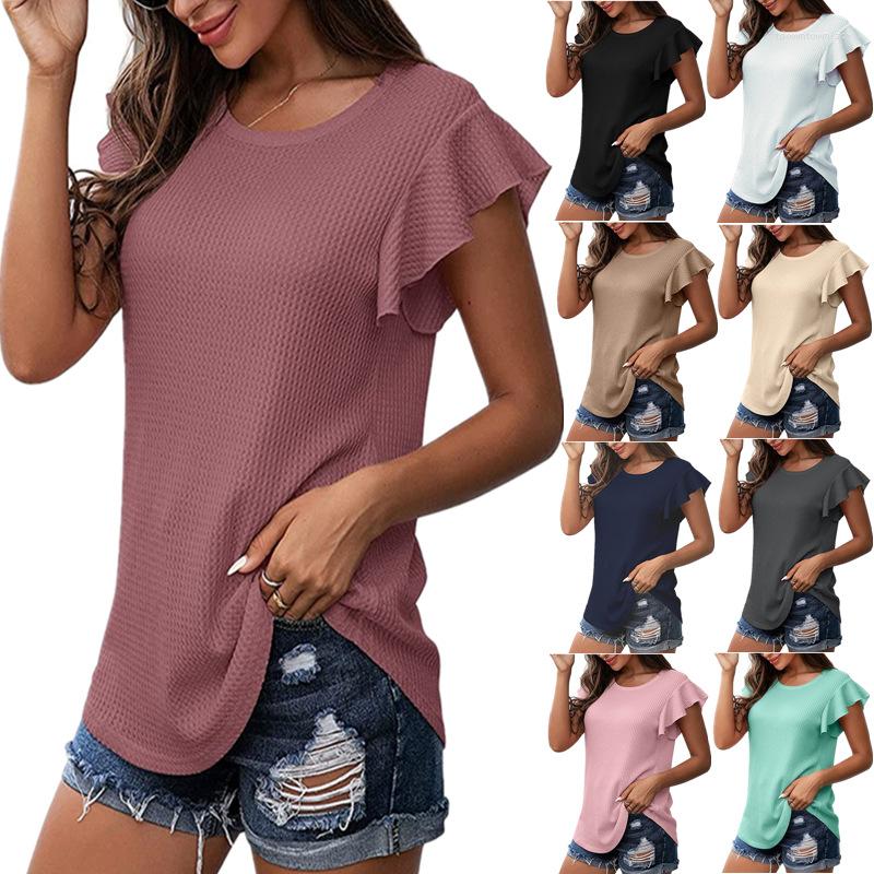 

Women' T Shirts 2023 Fashion Summer Women O-Neck Butterfly Sleeve T-shirts Ladies Solid Color Casual Short Tee Tops, Black