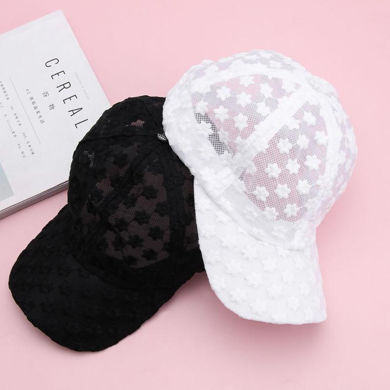 

Ball Caps Fashion Summer Ladies Lace Hat Small Flower Baseball Cap Mesh Breathable Sun Protection Sunshade Adjustable Female HatBall, Rainbow