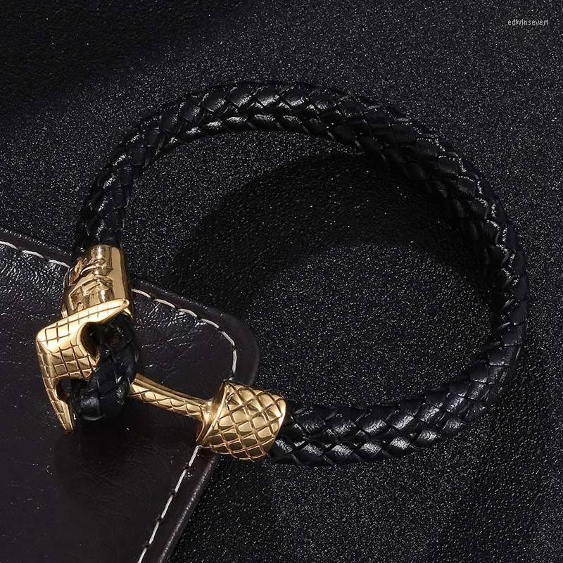 

Charm Bracelets Men's Jewelry Black Double Layer Braided Leather Bracelet Stainless Steel Anchor Handmade Bangles Gifts FR0759