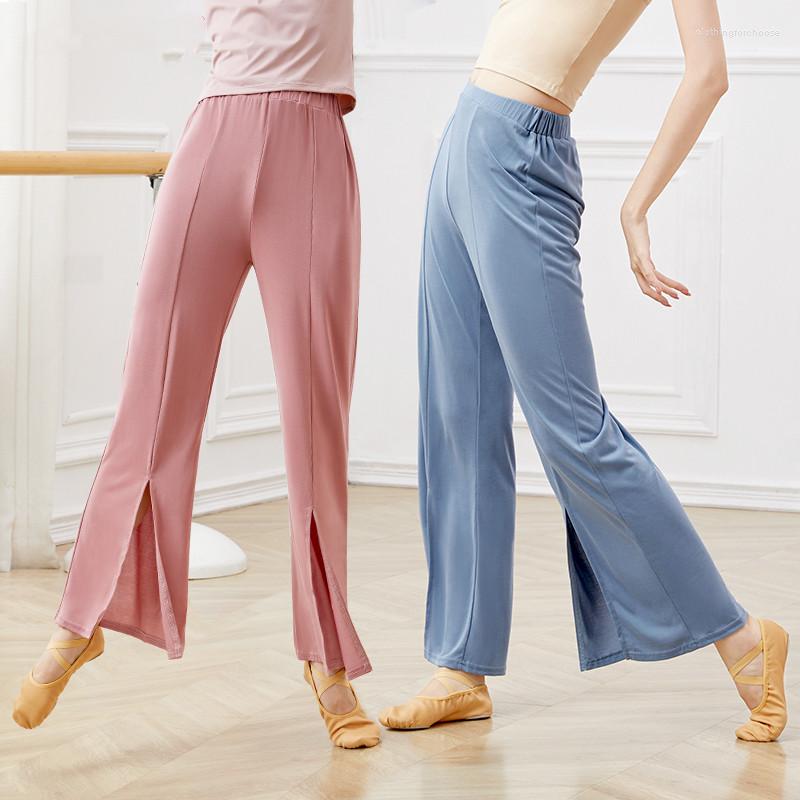 

Stage Wear Classical Dance Flare Long Trousers Women Girls High Waist Stretch Front Fork Bell-bottoms Ballet Fitness Yoga Gymnastics Pants, Black