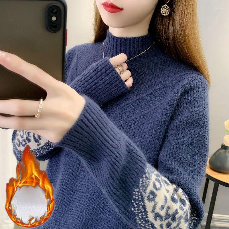 

Women's Sweaters Women Half Turtleneck Sweater Oversize Elegant Thick Pullover Knitted Autumn Winter Female Jumper 2023 Long Sleeve E907, Blue
