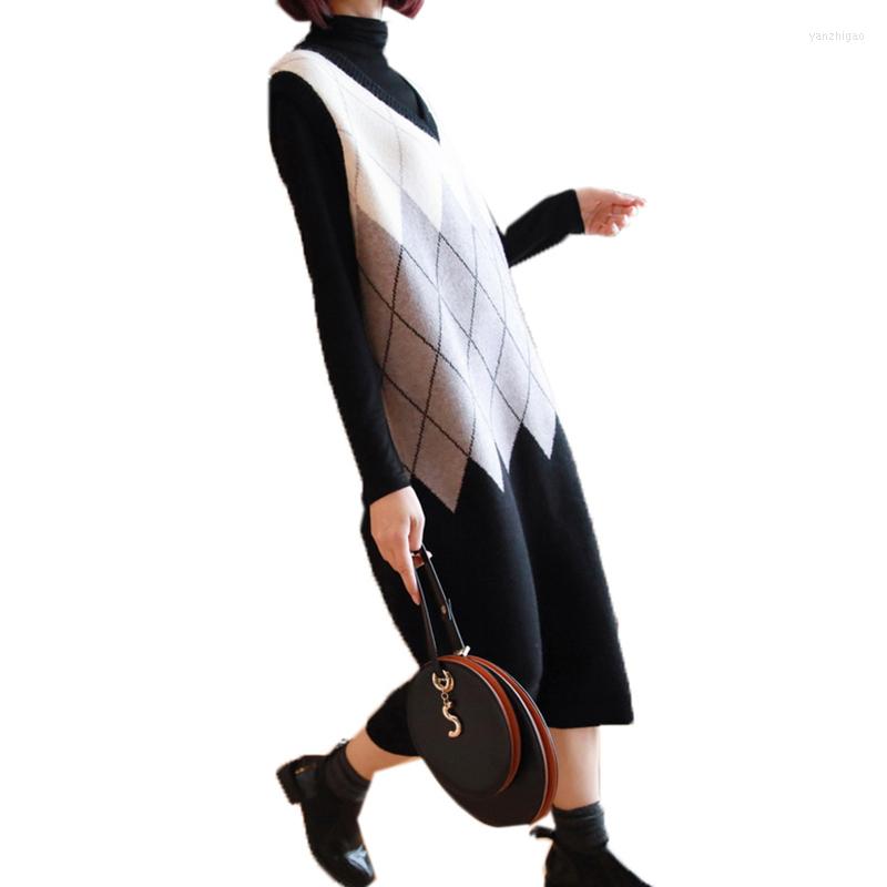 

Casual Dresses Plus Size Women's Clothing Sleeveless Vest V-neck Sweater Dress Women Autumn Winter Female Loose Bottoming Knit Strap, Gray