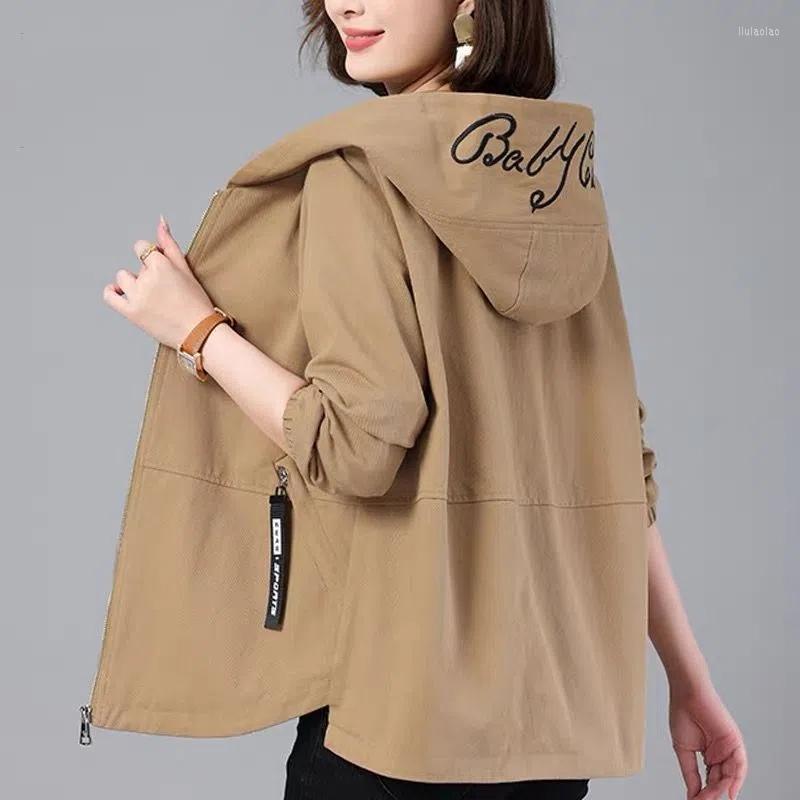 

Women's Trench Coats 2023 Middle-aged Mother Autumn Women's Jacket Korean Loose Short Causal Windbreaker Famale Hooded Basic Jackets, Khaki