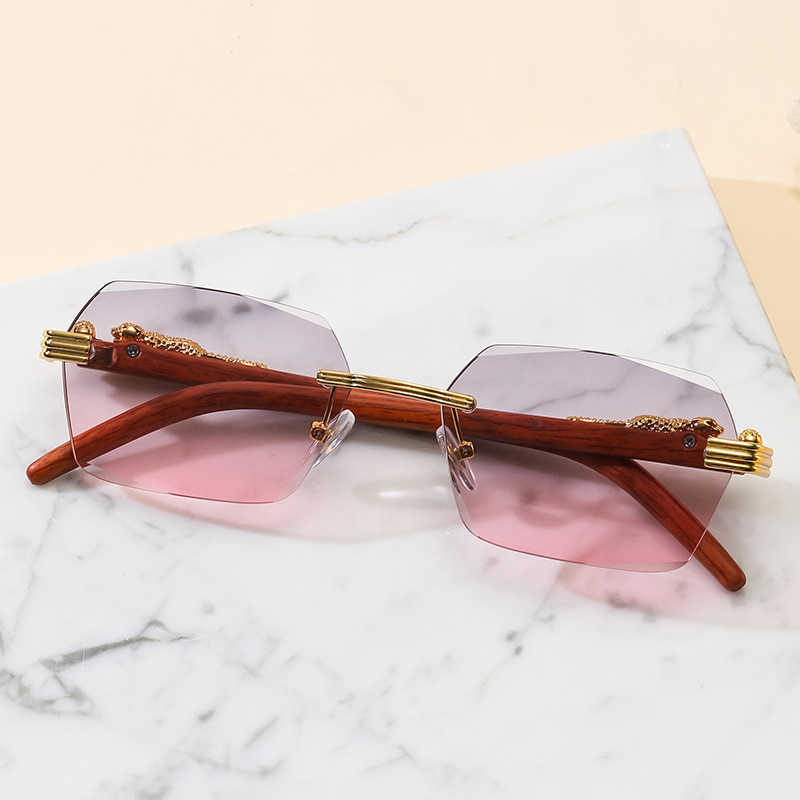 

Sunglasses 2023 new 8059 square cut rimless Women's fashion imitation wood grain mirror leg leopard decorative sunglasses