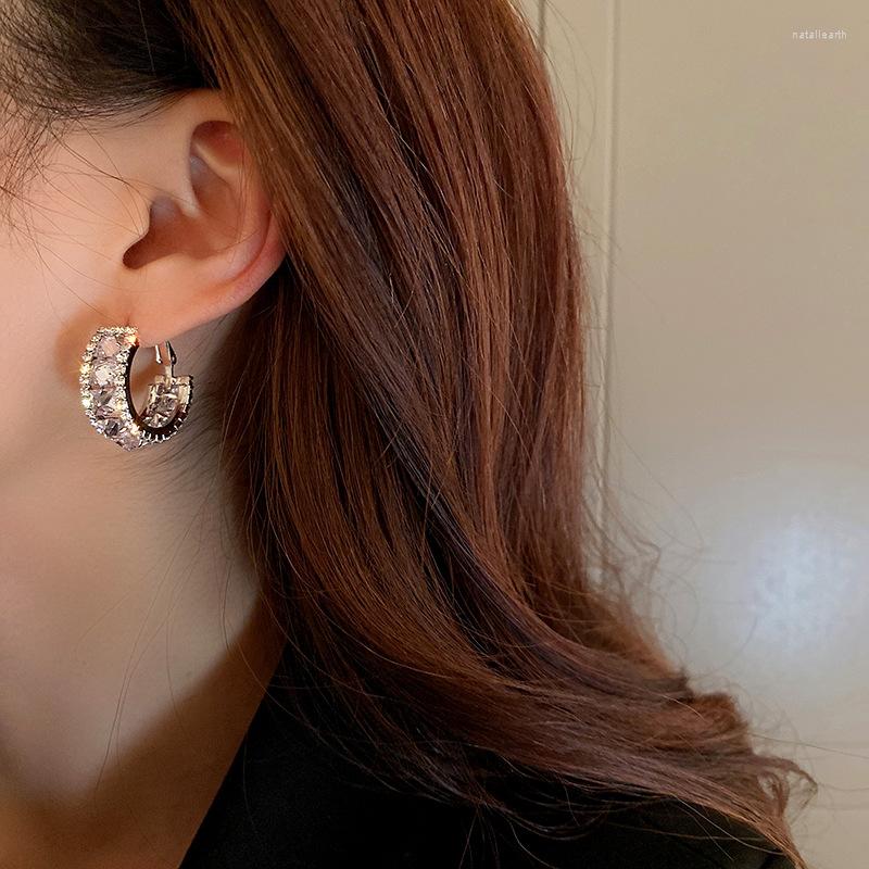 

Hoop Earrings U-Magical Temperament C Shape Geometric Cubic Zircon Earring For Women Designed Silver Color Metallic Retro Jewelry