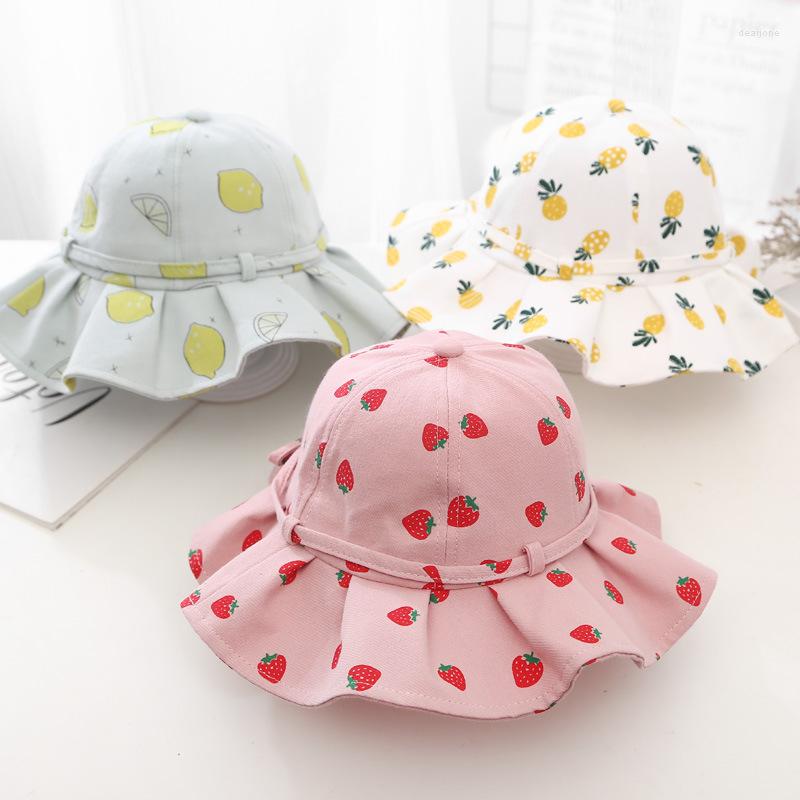 

Hats Summer Kids Girls Large Brimmed Fruit Print Sun Hat Baby Princess Bucket Cap Outdoor Bowknot Girl SunHat Children's Accessories, Randomly 1pc