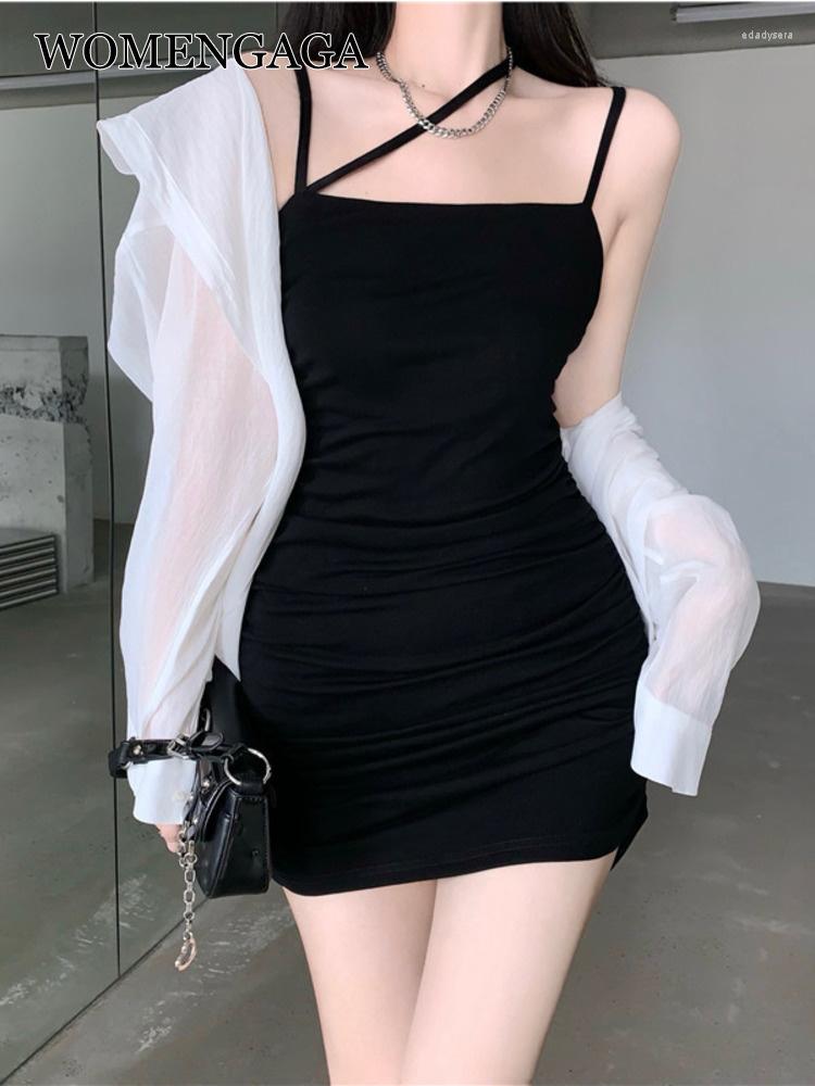 

Casual Dresses Pleated Dress TVVOVVIN Thin Hip Wrap Women Summer Green Tank Mini Irregular Sexy Korean Tops Vest UY7X, Black