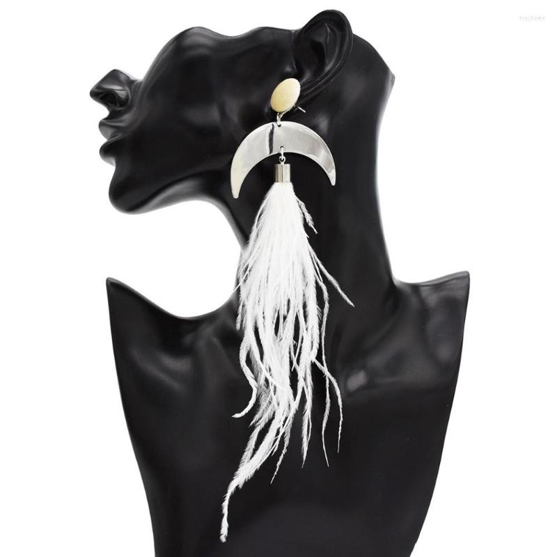 

Dangle Earrings 4 Colors Korean Elegant Alloy Long Bohemian Feather Dangling Moon Shaped Drop Ear Jewelry
