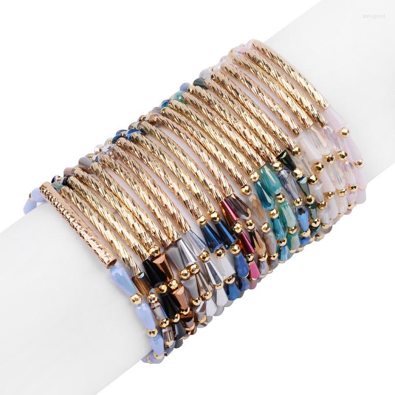

Strand Geometric Crystal Beaded Bracelet Women'S Elastic Gold Copper Elbow