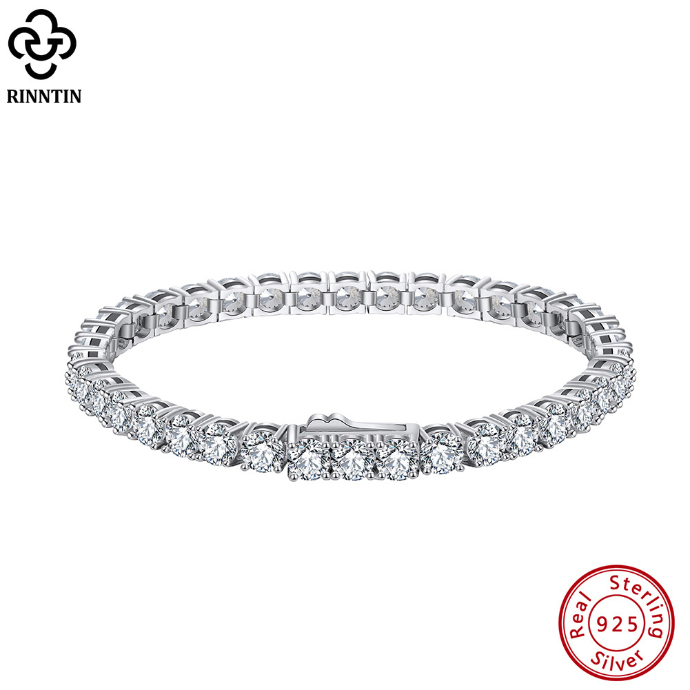 

Charm Bracelets Rinntin Shiny Tennis 925 Sterling Silver 234mm Clear Cubic Zirconia for Women Luxury Chain Jewelry SB128 230313