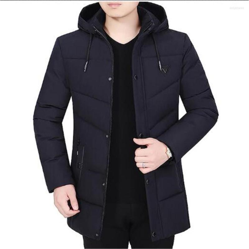 

Men' Down Winter Daddy Middle-Aged Plus Velvet Thick Warm Hooded Cotton Padded Jacket Parkas, Black