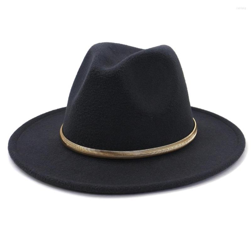 

Berets Style Black Wide Brim Simple Panama Solid Felt Fedoras Hat Women Artificial Wool Blend Jazz CapMZ01, Dark grey