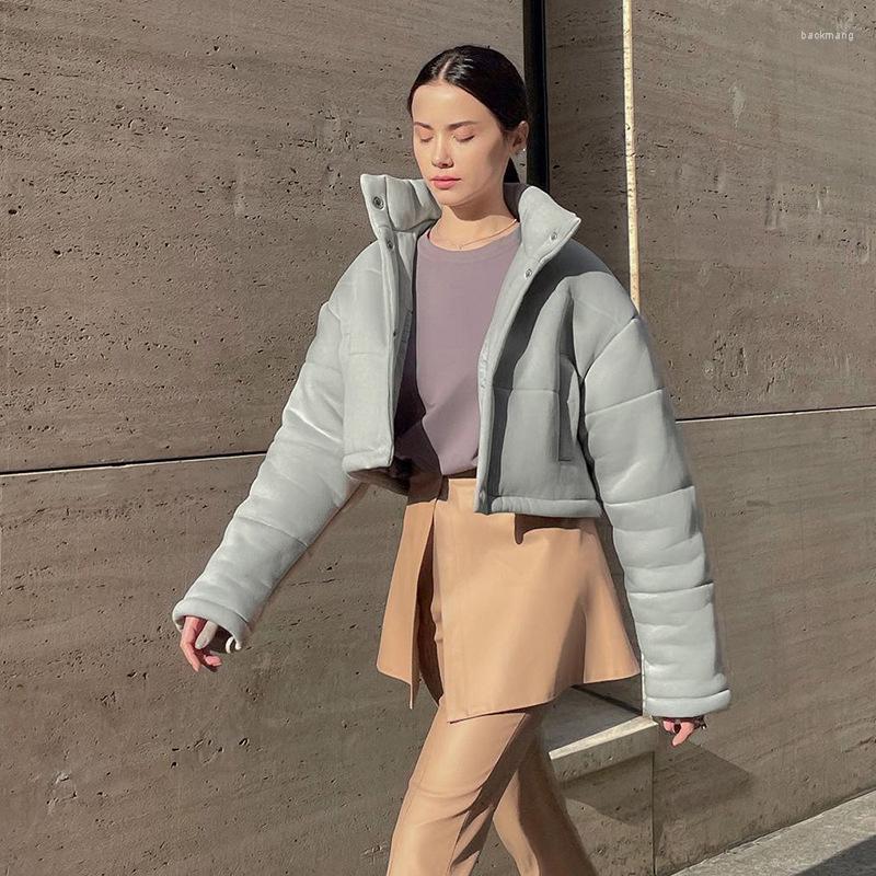 

Women' Trench Coats 2023 Women' Autumn And Winter Retro Short Paragraph High Stand-up Collar Long-sleeved Simple Versatile Cotton, Gray