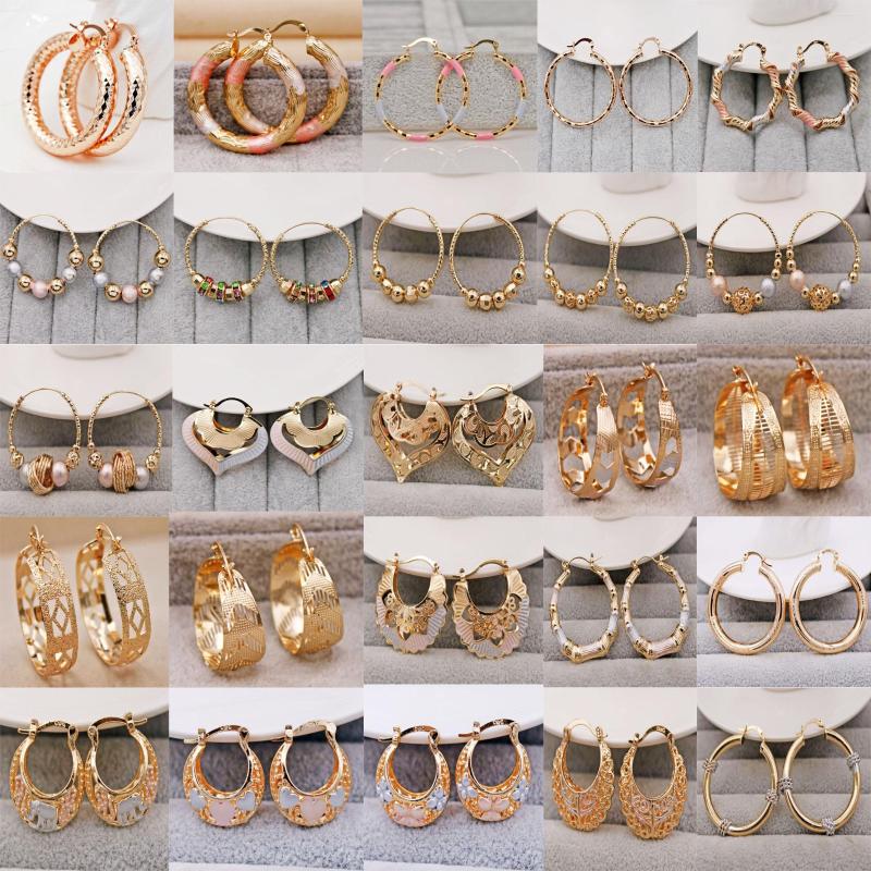 

Hoop Earrings 25 Pairs Trendy Gold Plated Copper Heart Round For Women Fashion Jewelry Accessories Wedding Party Gift
