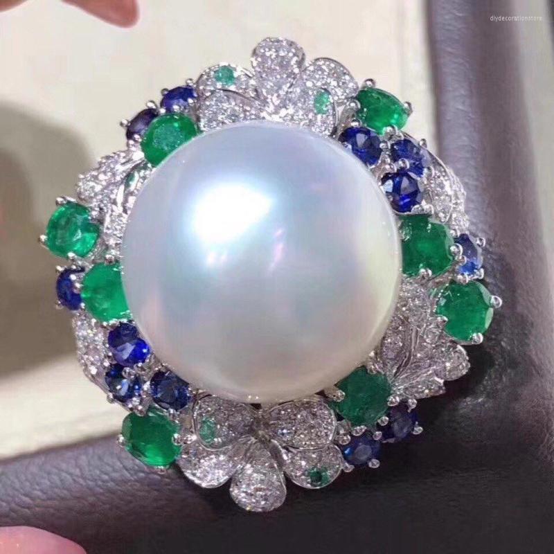 

Cluster Rings D113 Fine Pearl Ring Jewelry 925 Sterling Silver Natural Fresh Water 15-14mm White Peals For Women Pearls