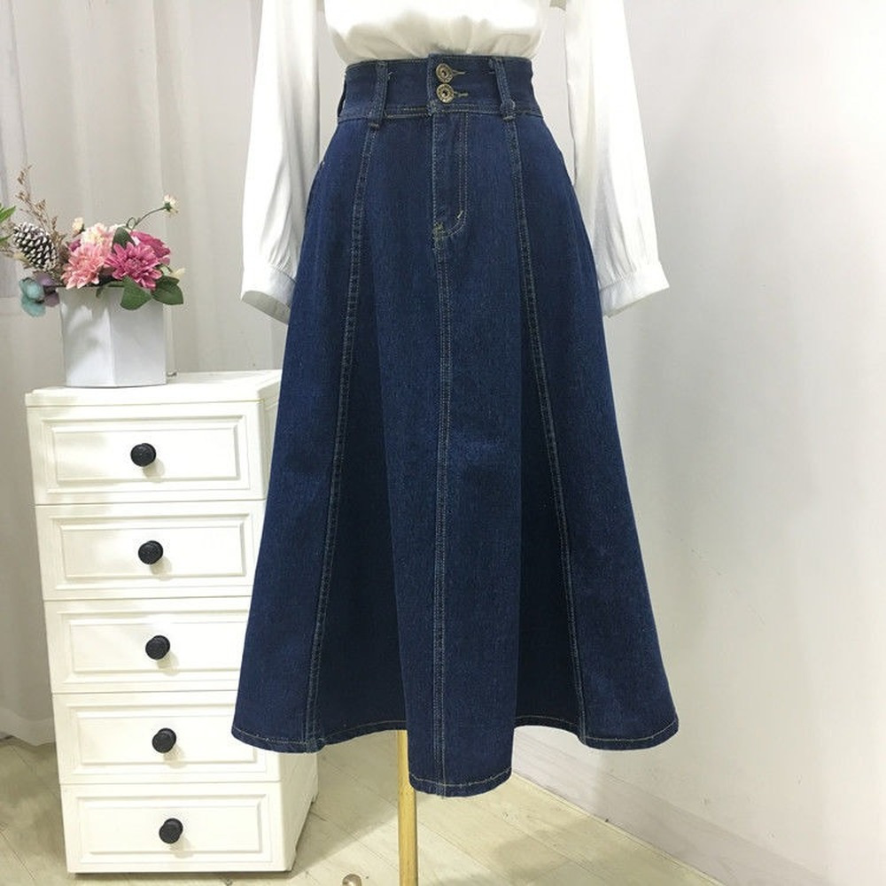 

Skirts Denim Skirt Women Mid-Calf Length Dress Spring Autumn Fashion Female Long Sewing Thread Single Breasted Loose Casual Jeans Skirt 230313, Beige