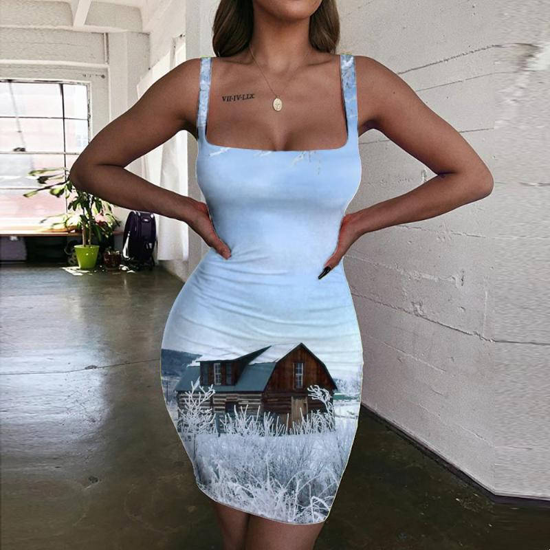 

Casual Dresses Giyu Landscape Women Forest Halter Sleeveless House Bodycon Dress Snow 3d Print Womens Clothing Summer Short BohoCasual, Aadzl-10657