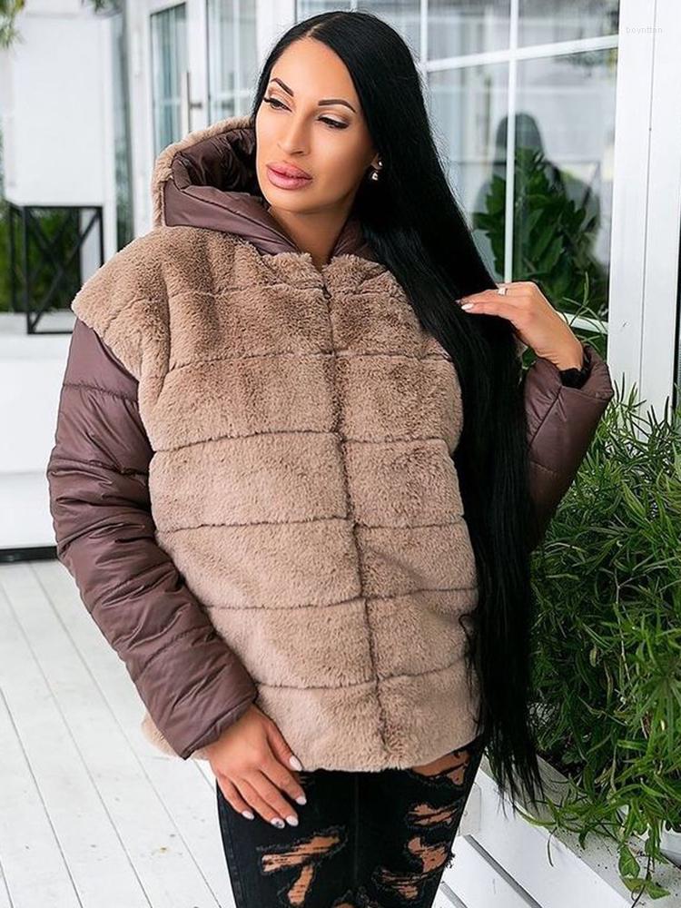 

Women's Down XMAX Fashion Winter Hooded Parkas Women Elegant Faux Fur Patchwork Coats Zipper Closure Long Sleeve Cotton Jackets Ladies, Picture shown