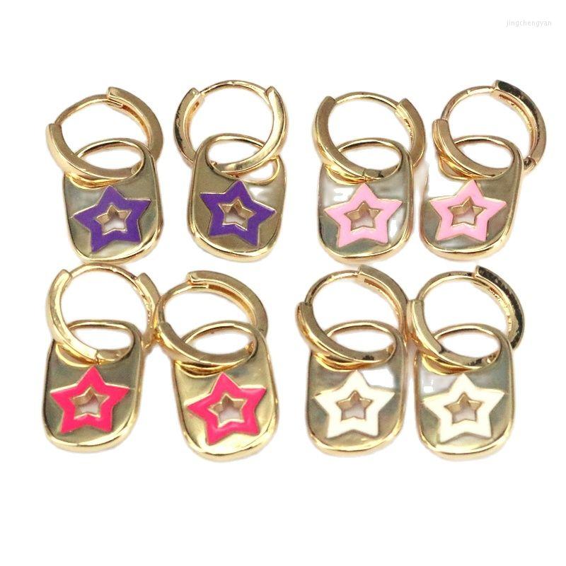 

Hoop Earrings 5Pairs Fashion Colorful Enamel Star Cans Drop Charm Earring Minimal Delicate Girl Women Gift Jewelry