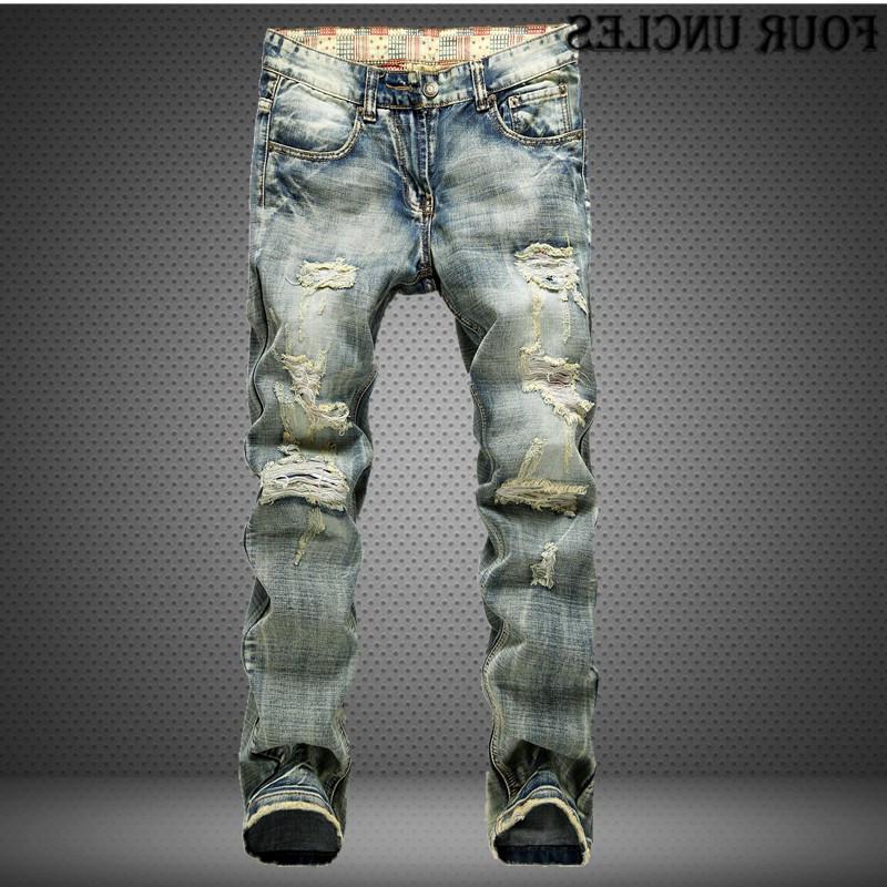 

Pants Big Size 42 2021 European Style Men Jeans Holes Frazzled Jeans Mens Casual Leisure Denim Long Pants Light Blue Ajaex