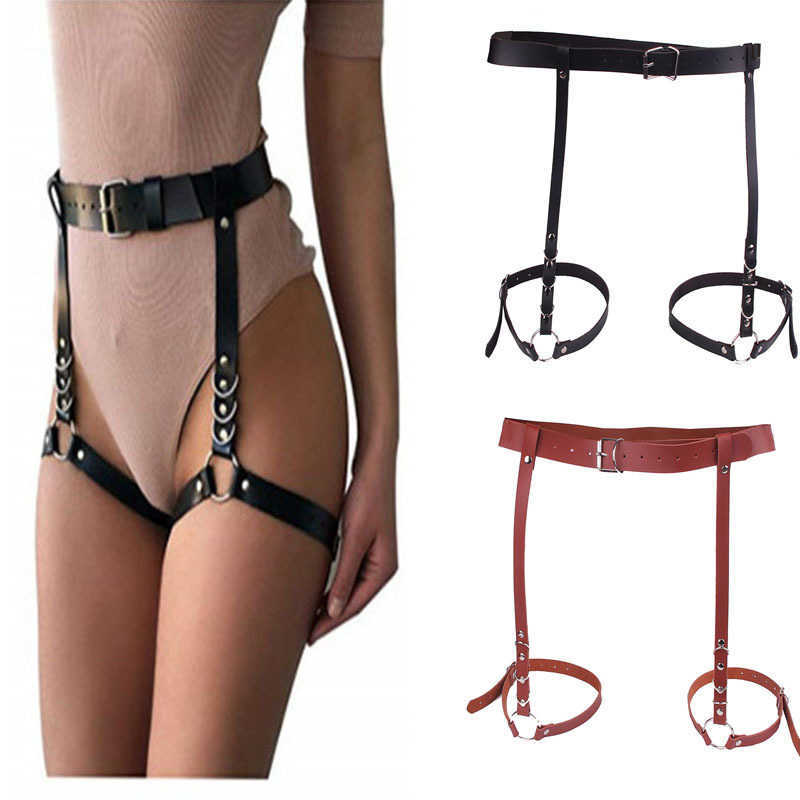 

Waist Chain Belts Buckles Men's Women's Punk belt yuansufeng PU belt leg ring has its own leather factory to produce nightclub leg ring abdominal band bandage, Black