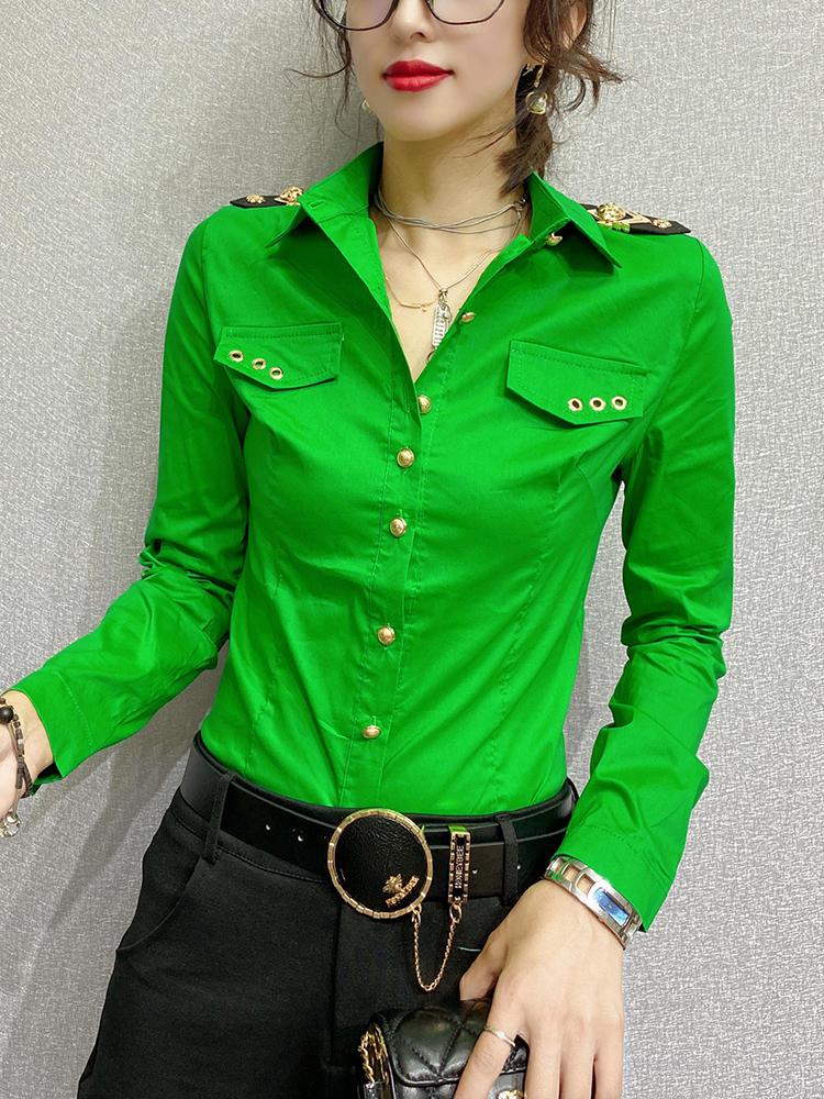 

Women's Blouses Slim Green Professional Shirt Fashion Women Tops Womens Blusas Femininas Elegantes, Emerald green