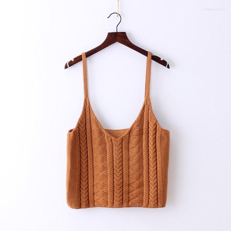 

Women's Tanks Women Short Spaghetti Strap Solid Color Knitwear Sweaters Ladies Camis Vests Bottoming Twist Knitted Knit, Gray