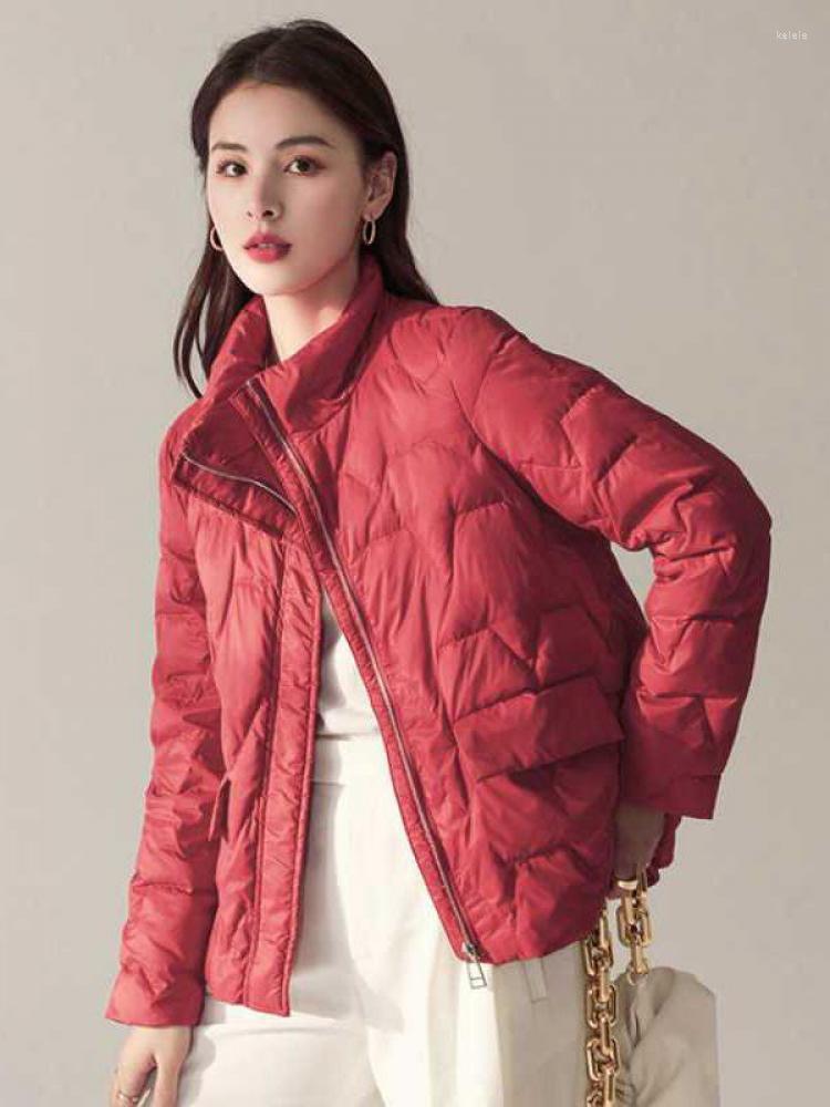 

Women' Trench Coats Zipper Woman Winter Short Down And Jackets Stand Collar Little Fresh French Tender Loose Casual White Duck Jacket, Beige