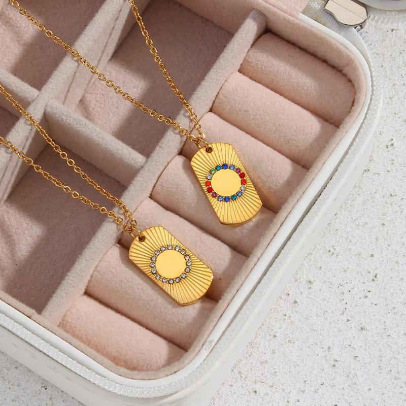 

Pendant Necklaces 2023 Colorful Natural Zircon Sun Stripe Geometric Shape Elegant Women's Jewelry 18K Gold Plated Gift