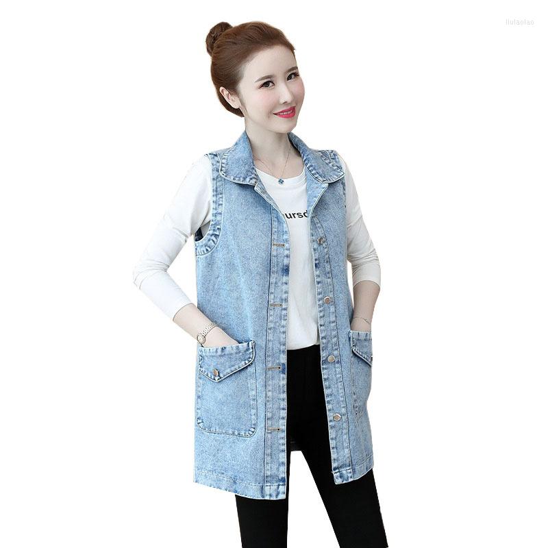 

Women' Vests Women' Vest 2023 Denim Autumn Korean Loose Mid-length Sleeveless Jeans Waistcoats Ladies Jacket Tops Outwear, Light blue
