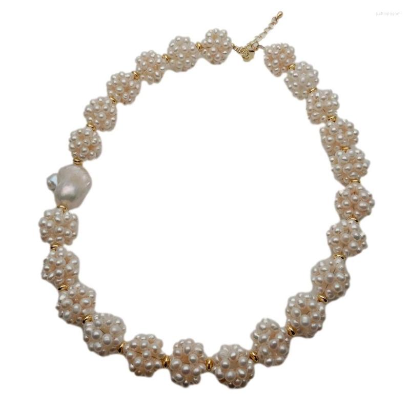 

Choker Y.YING Freshwater Cultured White Pearl Ball Handmade Keshi Necklace Jewelry For Women
