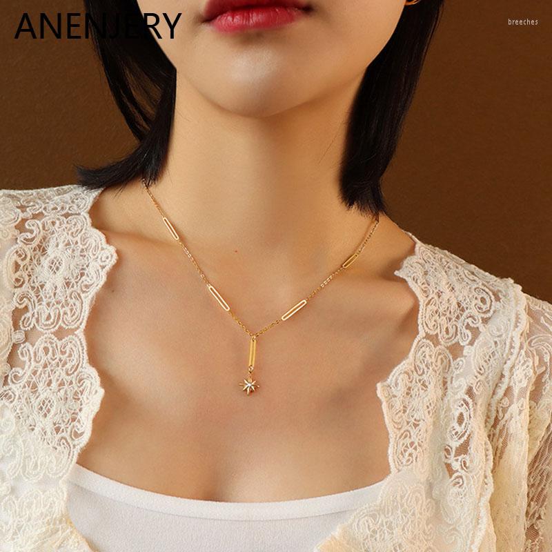 

Chains ANENJERY 316L Stainless Niche Design Hexagram Necklace Shiny Light Luxury Fashion Ladies Festive Party Jewelry Gift