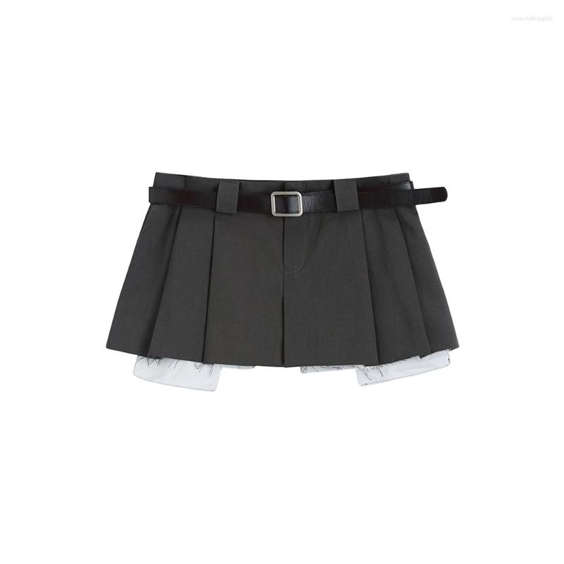 

Skirts Show Thin Sweet Cool Short Skirt Women Pants Collocation Belt Street 2023 Summer Clothes Design Niche Low Waist, Grey skirts