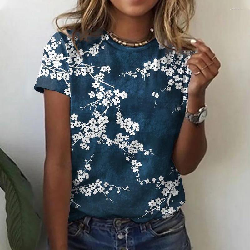 

Women's T Shirts 2023 Summer Trend Pullover Women Vintage T-shirt Round Neck Elegant Tops Loose Size Tee Shirt Flower Printing Short Sleeve, Beige