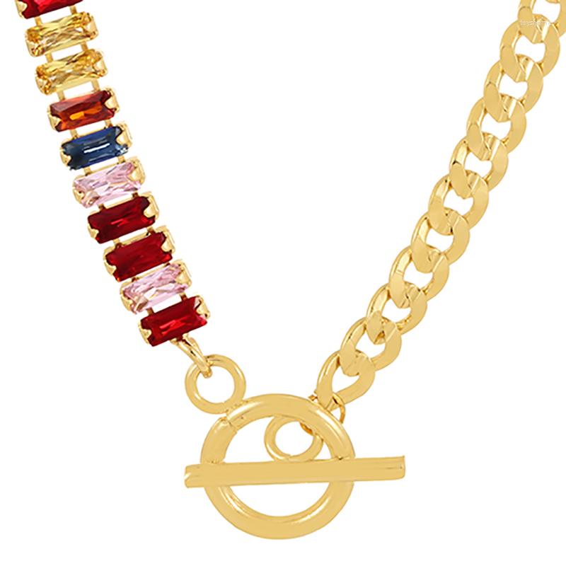 

Pendant Necklaces ZHINI Punk Gold Color OT Chain Choker Necklace Luxury Charming Colorful Crystal For Women Jewelry Gift