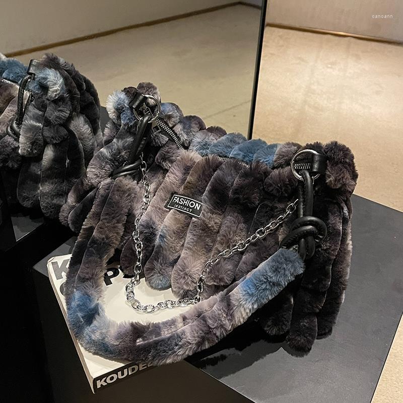 

Evening Bags Autumn And Winter Plush Bag 2023 Super All-Match Messenger Western Style Single Shoulder Bucket, Black