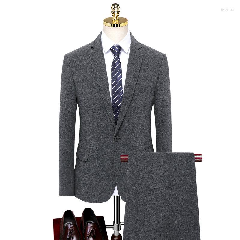 

Men's Suits Men Blazer And Dress Pant Two Pieces Suit Set Ready-to-wear Twinset Notched Collar Elegant 2PCS Oufits Male Smart Casual Uniform, Gray
