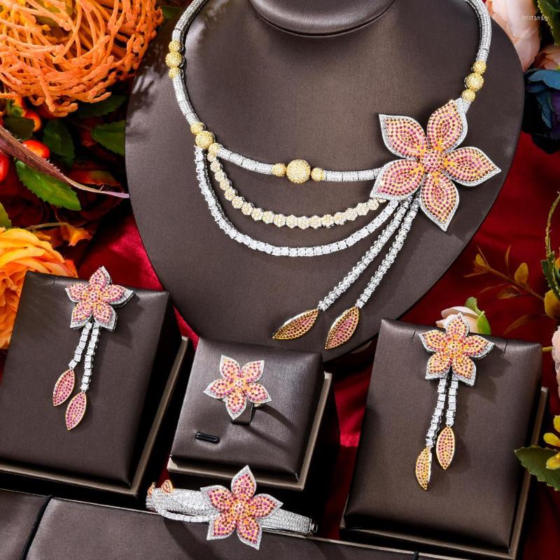 

Necklace Earrings Set Missvikki Luxury Trendy Flower Blossom Nigerian For Women Wedding Cubic Zircon CZ Chokers Dubai Bridal Fashion, Picture shown