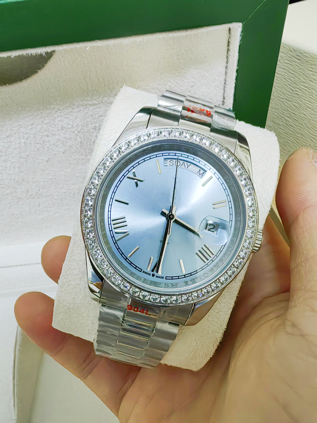 

With original box Luxury Fashion WATCHES Top Quality 8k blue Diamond Dial & Bezel 18038 Automatic Mens Men's Watch, Style 6 original box+watch